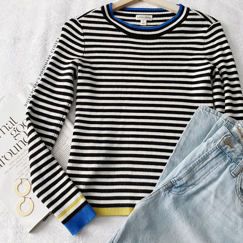 Lack & White Stripe Color Block Sweater - image 1
